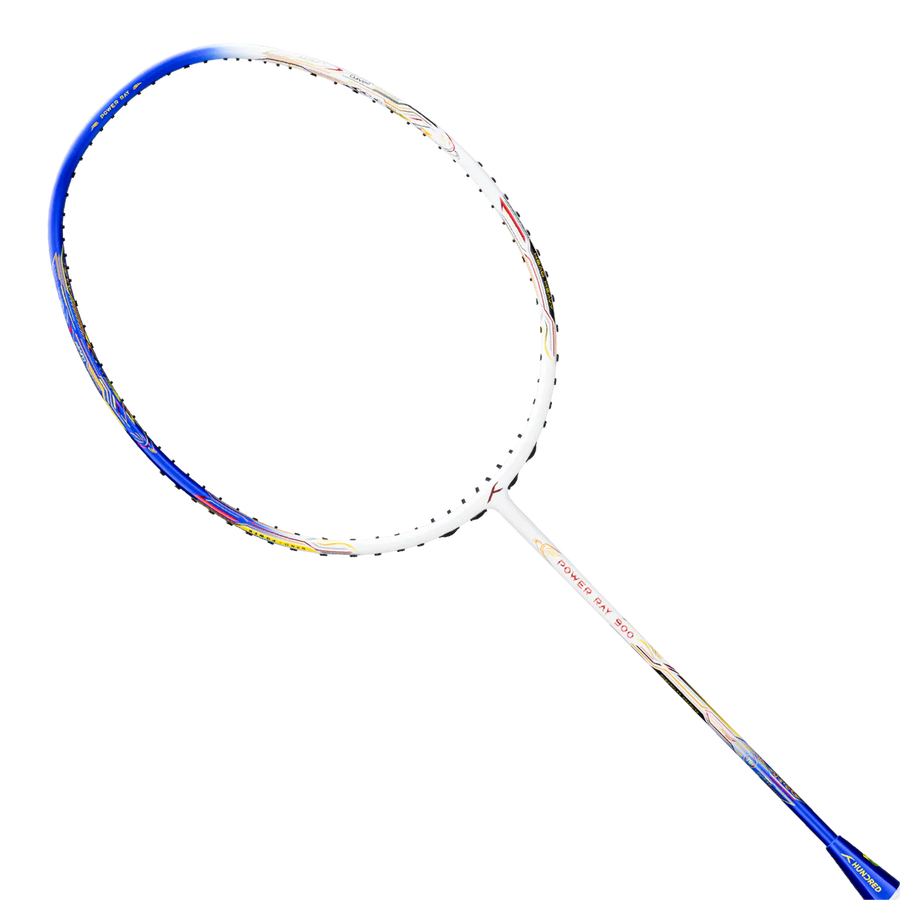 Hundred Power Ray 900 Badminton Racket Prestrung (White/Royal Blue)